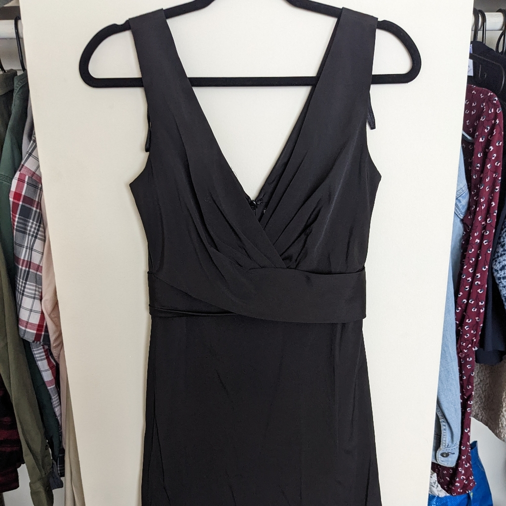 Black White House | Black Market Deep V Low Back Satin Tank Dress (2)